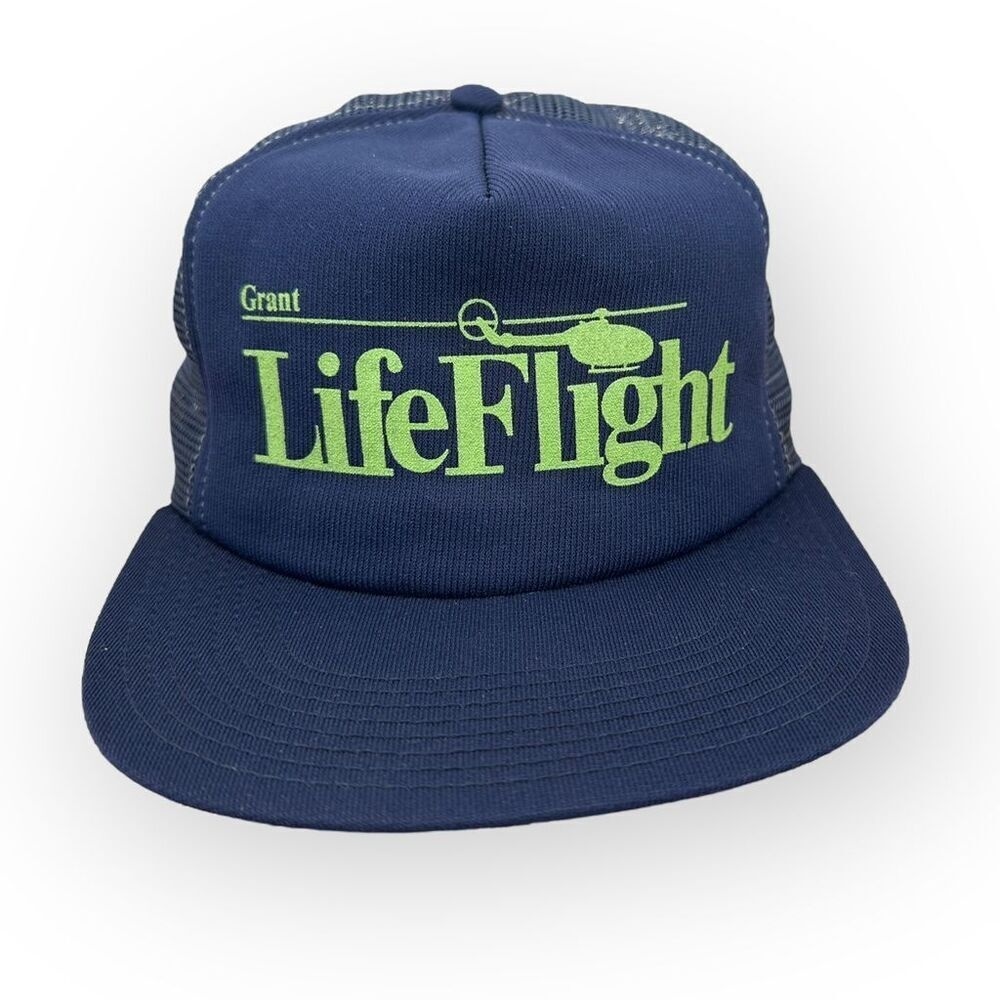 Vintage Life Flight Helicopter Mesh Trucker Hat Snapback Blue Unisex Cap